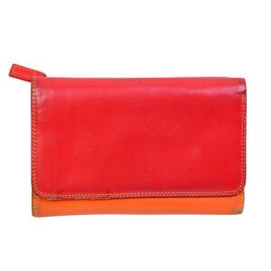 mywalit RED ORANGE GENUINE LEATHER ID CARD COIN HOLDER BILL BIFOLD WALLET PURSE